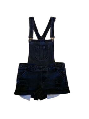 Wax Jean Skatercore Shortalls Distressed Stretch Black Denim Bib Overall Shorts